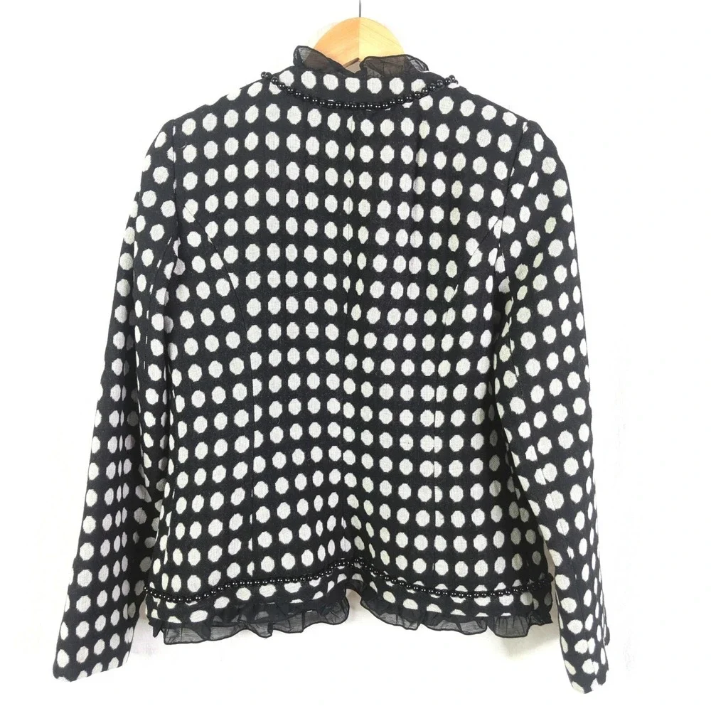 Chapter One Blazer Jacket‎ Womens 4 Black White Polka Dot Business Career Preppy